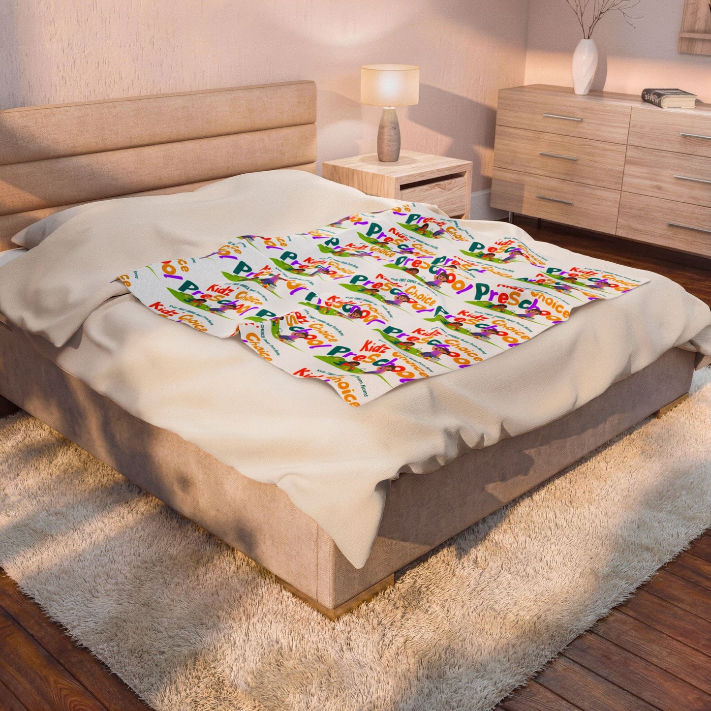 Preschool Kids' Velveteen Plush Blanket — Colorful "Kidz Choice Preschool" Pattern
