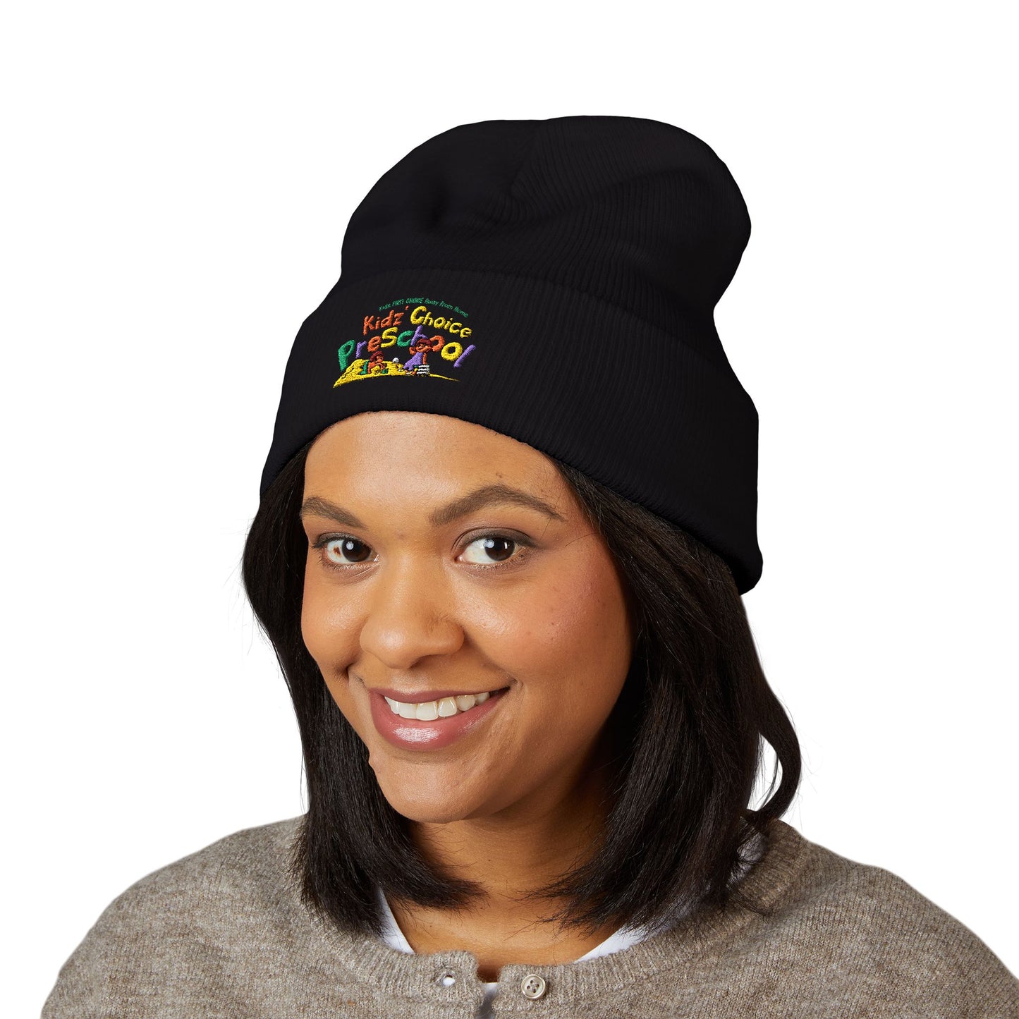 Preschool Kids Embroidered Cuffed Beanie — Cute School Logo Winter Hat
