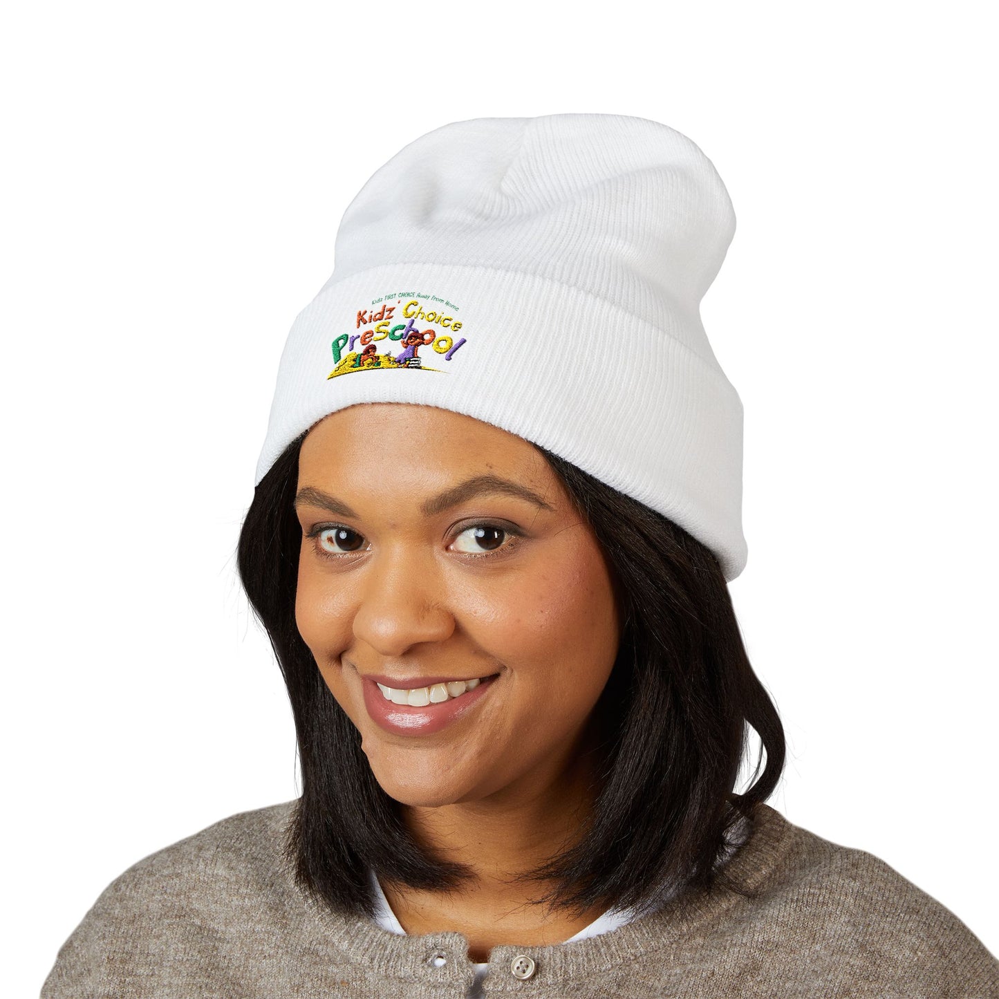 Preschool Kids Embroidered Cuffed Beanie — Cute School Logo Winter Hat