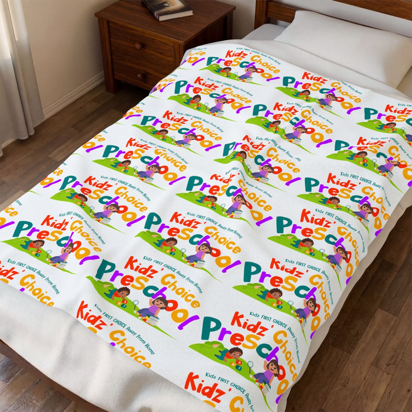 Preschool Kids' Velveteen Plush Blanket — Colorful "Kidz Choice Preschool" Pattern